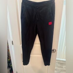 HUGO Black Joggers with Red Logo